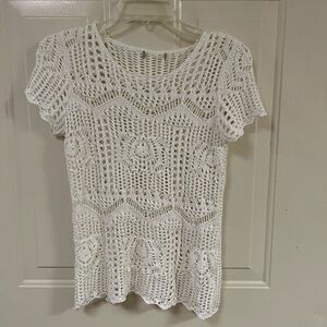 White Crochet Short Sleeve Top
